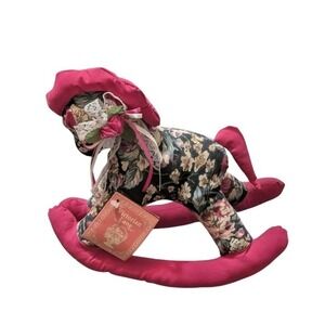 Loomco Victorian Lane Plush Stuffed Rocking Horse Toy Floral Flowers Print Pink